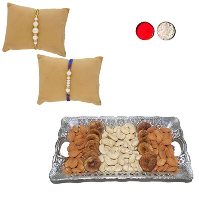 "Whispers Pearl Rakhi Combo - JPRAK-23-03 (2 Rakhis) , Dryfruit Thali - code RD100 - Click here to View more details about this Product